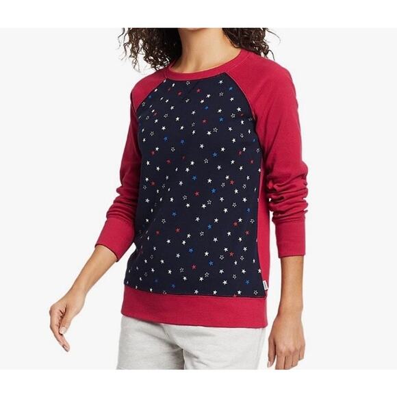 Eddie Bauer NWT Women's Sz L Legend Wash Raglan Sweatshirt Multi Star Print - Picture 1 of 16